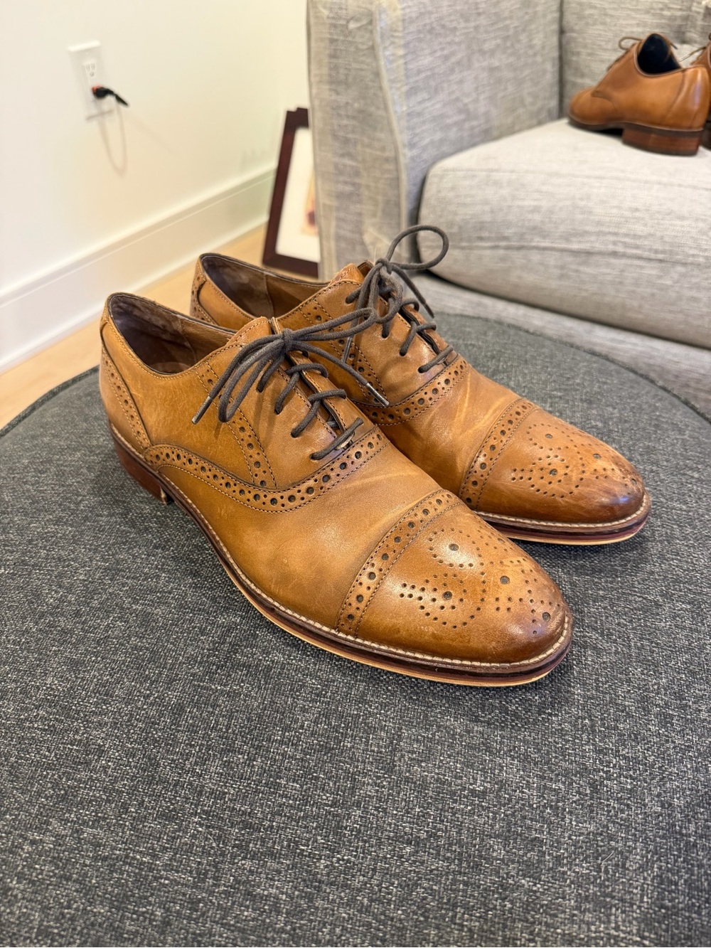 Johnston & Murphy Tan Leather Brogue Derby Oxfords